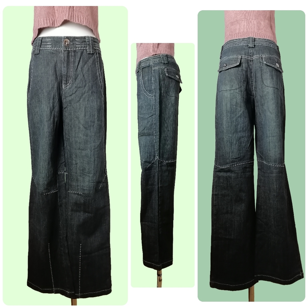 sz:S & L, blue teal high waist straight jeans by ESBACK